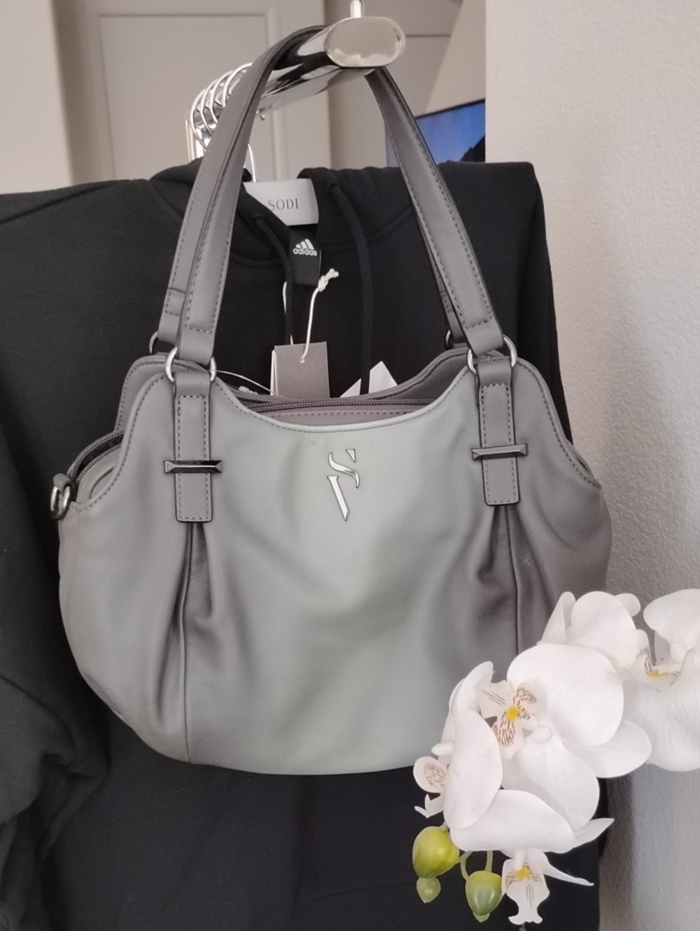 Simply Vera Vera Wang Dark Green and Grey PLeather Shoulder Bag